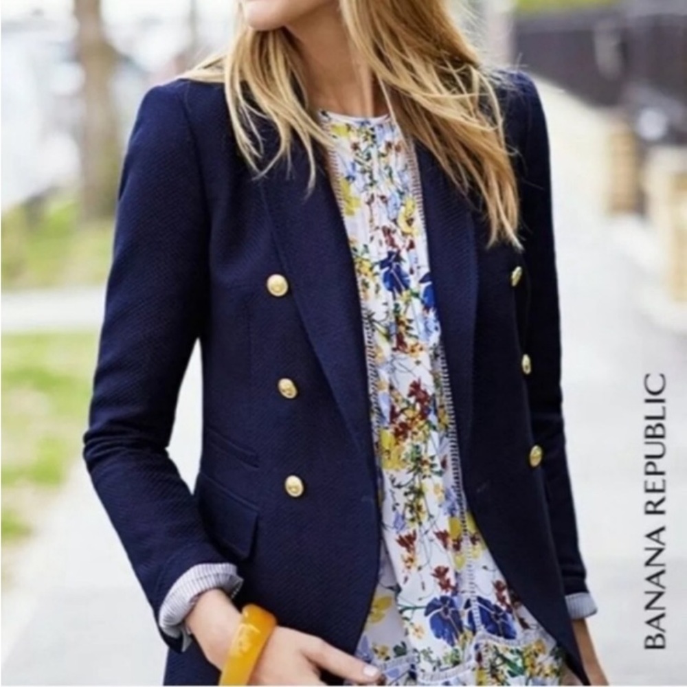 Banana Republic Navy Blue Cutaway Gold Button Blazer